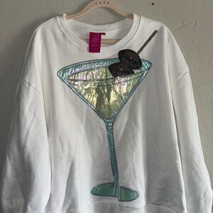 QUEEN OF SPARKLES White Football Martini Sweatshirt